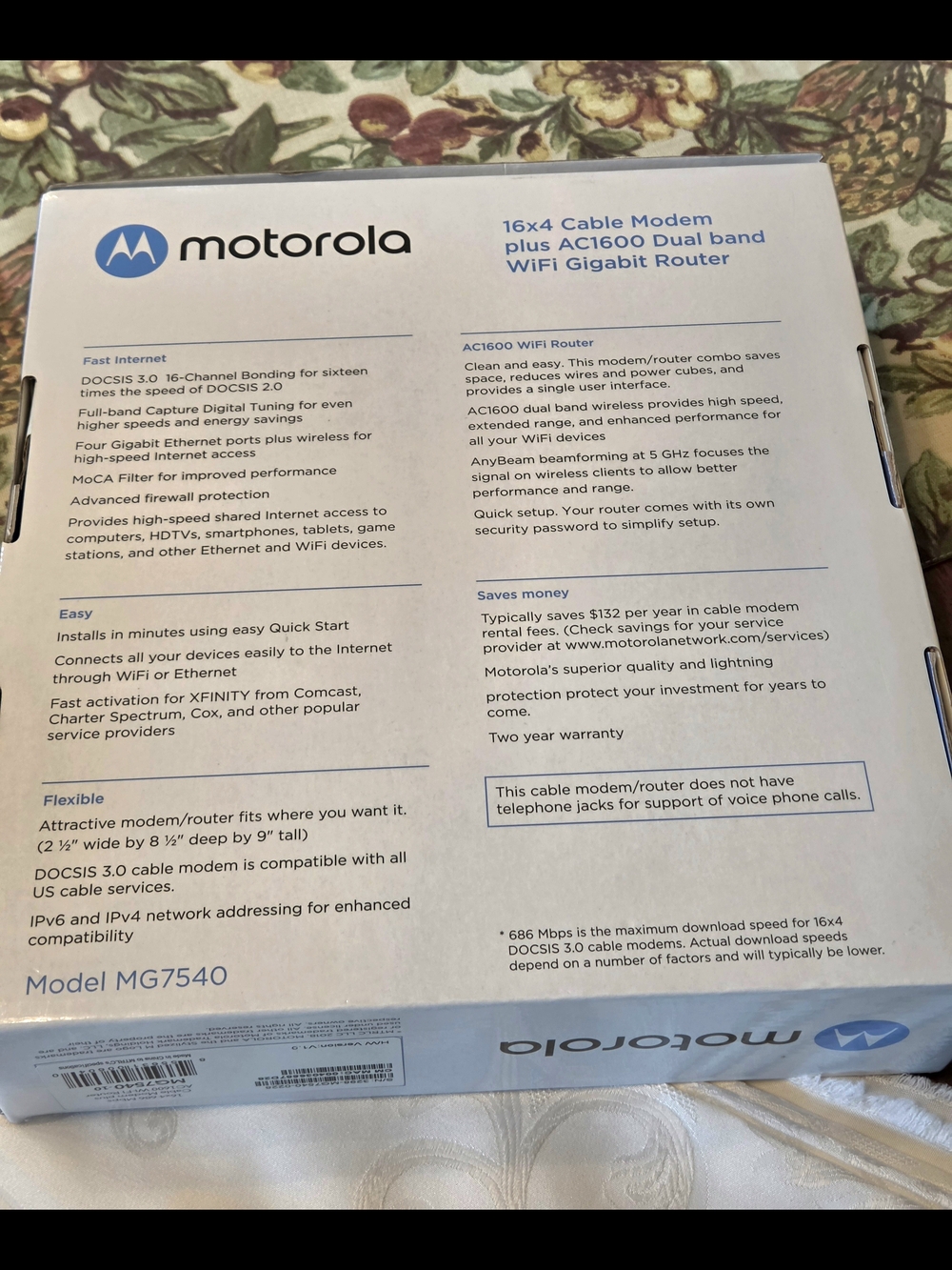 Motorola AC1600 Cable Modem Plus WiFi Router - Black - Picture 9 of 11